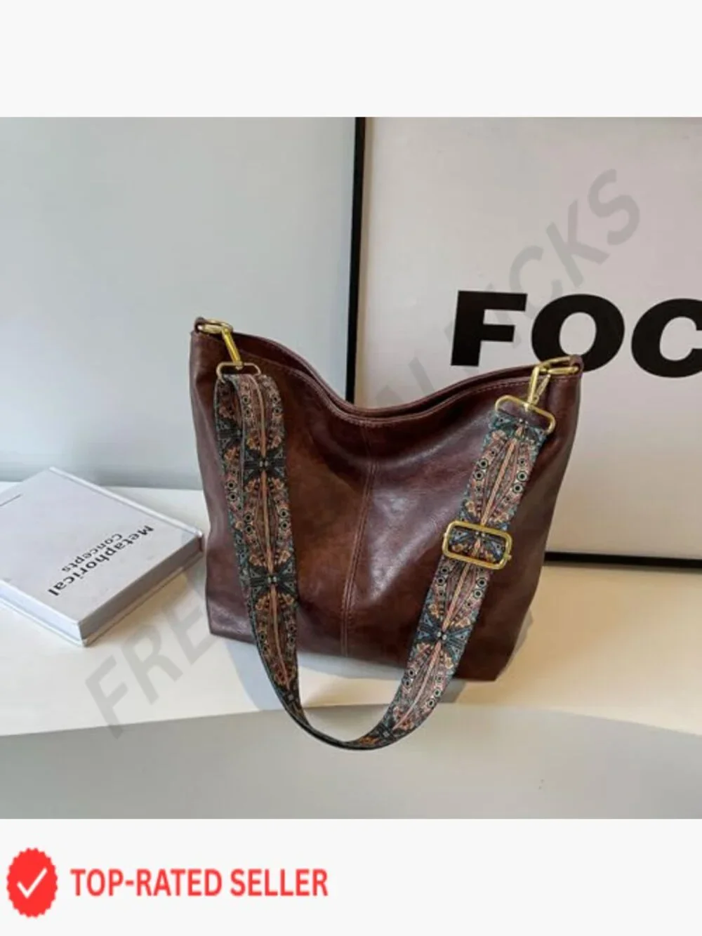 Vegan Leather Hobo Bag Crossbody Shoulder Purse with Guitar Strap